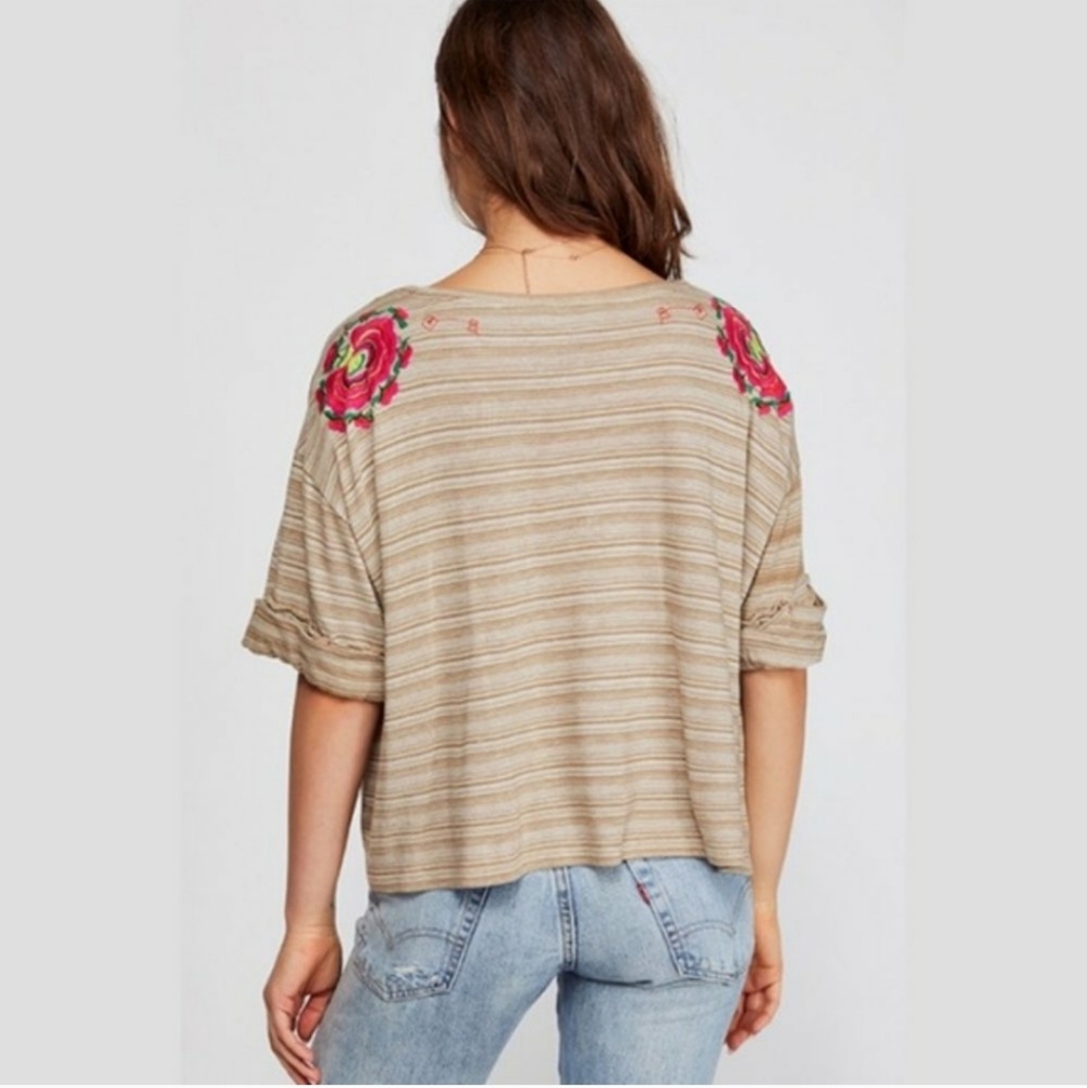Free People Catalunya Embroidered Oversized Cropped Top in Mushroom Combo Size L - Picture 10 of 16